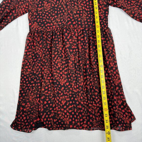 Michael Kors Chiffon Dress Black Red Size 12 Sheer Long Sleeve Lined Camisole - Picture 12 of 16